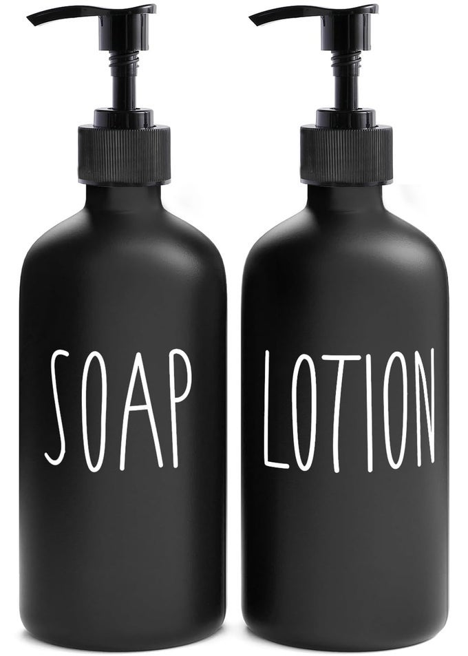 MATTE BLACK SOAP DISPENSER BATHROOM SET CONTAINS LOTION AND HAND SOAP DISPENSER SUITABLE FOR BATHROOM DECOR FARMHOUSE STYLE BLACK