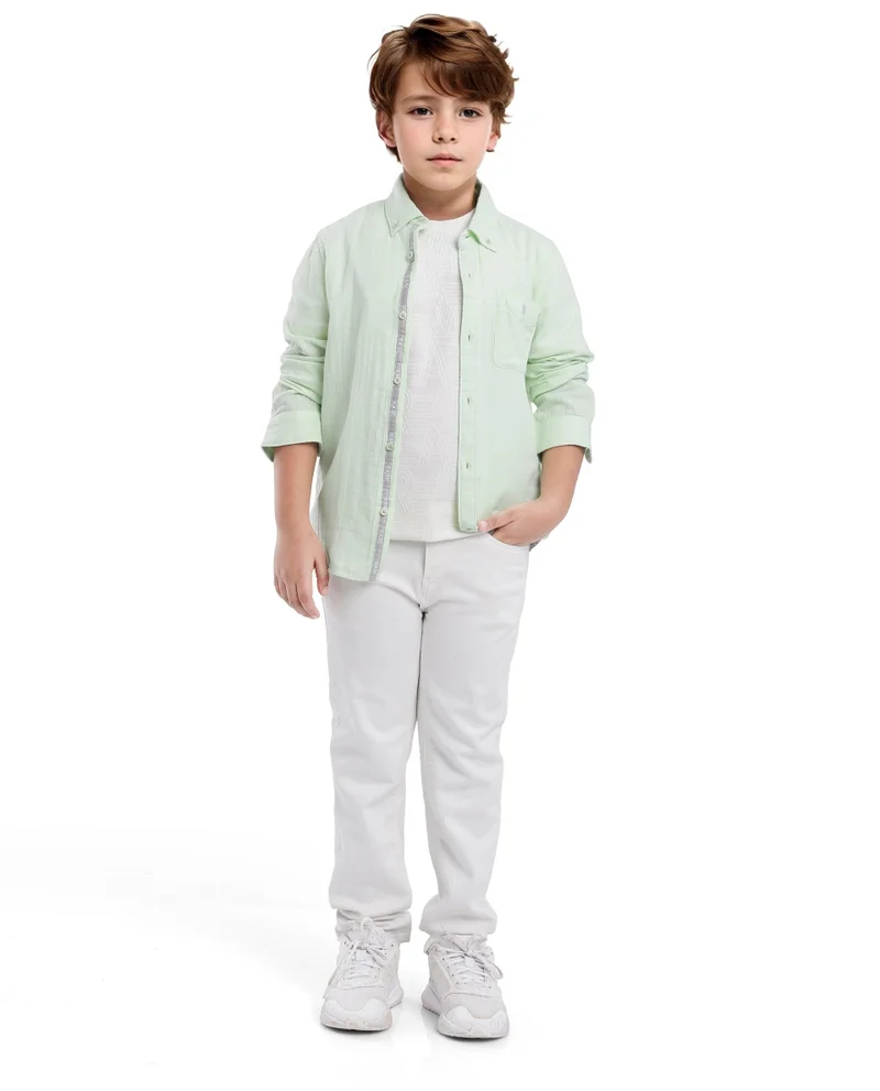 رير ونز Rare Ones Kids Presto Flouroscent Green Cotton Full Sleeve Regular Fit Button Down Solid Shirt