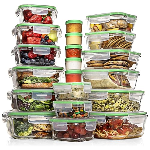 Razab 35 Pc Set Glass Food Storage Containers with Lids - Meal Prep Airtight Bento Boxes BPA-Free 100% Leak Proof (15 lids,15 glass & 5 Plastic Sauce/Dip Containers) - Image 1