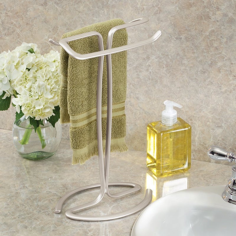 InterDesign iDesign Axis Metal Hand Towel Holder for Master Bathroom, Vanities, Countertops, Kitchen, Holds 2 Finger Tip Towels, Satin - Image 2