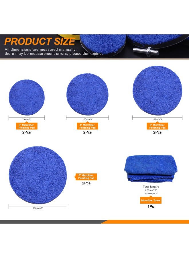Rustark 13Pcs 3" 4" 5" 6" Microfiber Polishing Buffing Pads Kits Microfiber Pad Removing Wax Buffer Pads Microfiber Cutting Disc Micro Fiber for DA/RO Car Polisher Polishing, Buffing, Waxing, Cleaning - Image 2