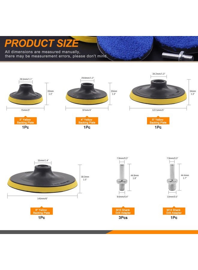 Rustark 13Pcs 3" 4" 5" 6" Microfiber Polishing Buffing Pads Kits Microfiber Pad Removing Wax Buffer Pads Microfiber Cutting Disc Micro Fiber for DA/RO Car Polisher Polishing, Buffing, Waxing, Cleaning - Image 3