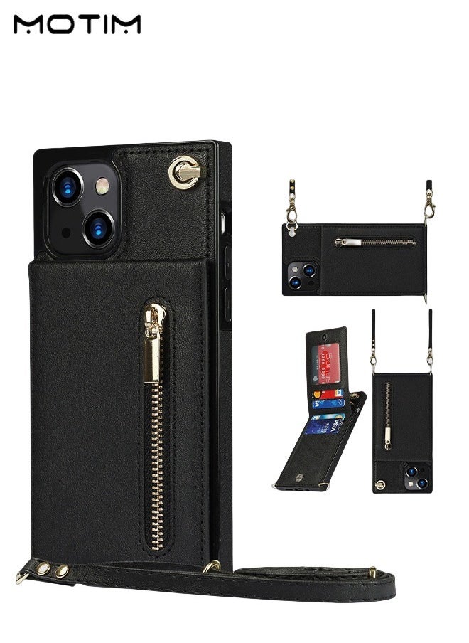 Motim Crossbody Wallet Phone Case for 14 /14 Plus with Card Slots, Premium Leather Shockproof Cover with Shoulder Strap, Mobile Phone Bag Cover for Women  - Image 1