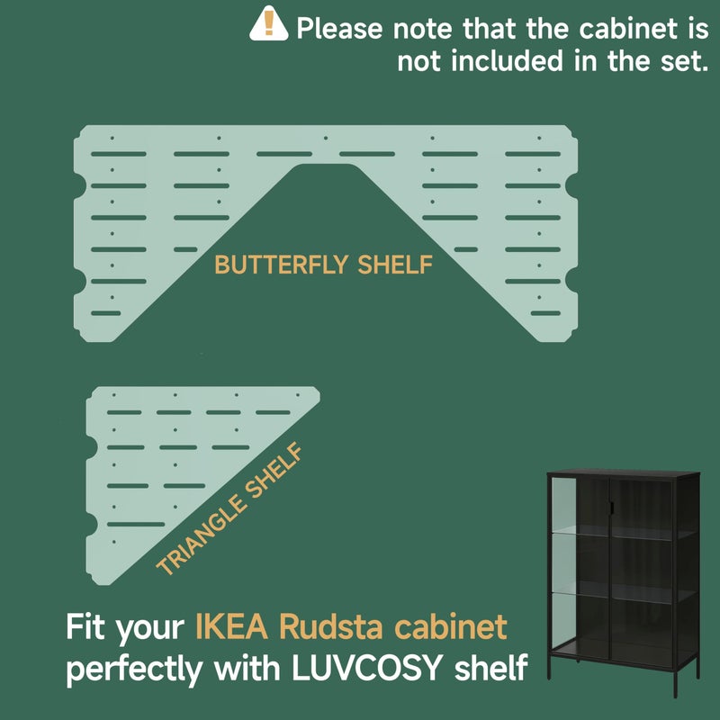 LUVCOSY Acrylic Shelf Compatible with Rudsta Wide Cabinet - 8mm Thick, Clear Acrylic Shelf Fit for Wide Rudsta Short Glass Cabinet, Greenhouse Accessories - Butterfly & Triangular, 2 Pack - Image 2
