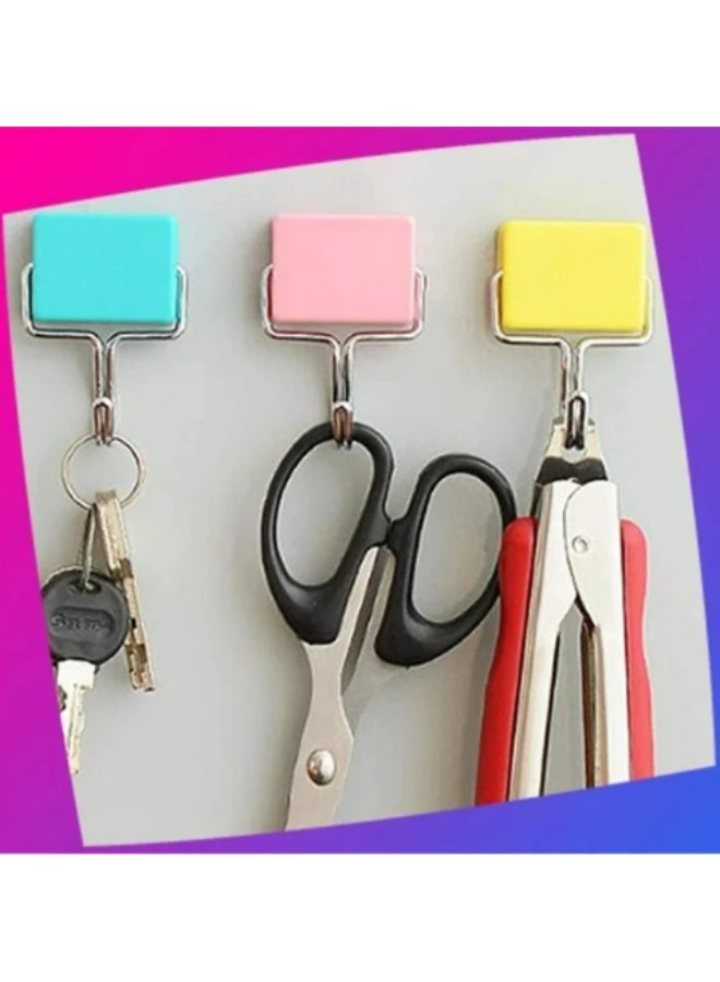 3 خطافات مغناطيسية ملونة، حمولة 2 كجم، خطافات مغناطيسية قوية، لا حاجة للحفر، مثبتة على الحائط، خطاف لاصق شديد التحمل، شماعات معدنية متعددة الأغراض تدور 180 درجة - Image 2