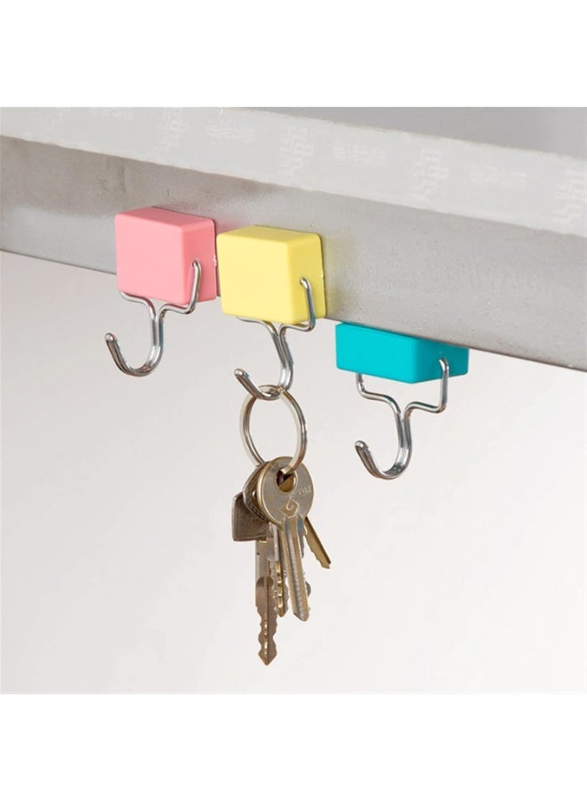 3 خطافات مغناطيسية ملونة، حمولة 2 كجم، خطافات مغناطيسية قوية، لا حاجة للحفر، مثبتة على الحائط، خطاف لاصق شديد التحمل، شماعات معدنية متعددة الأغراض تدور 180 درجة - Image 5