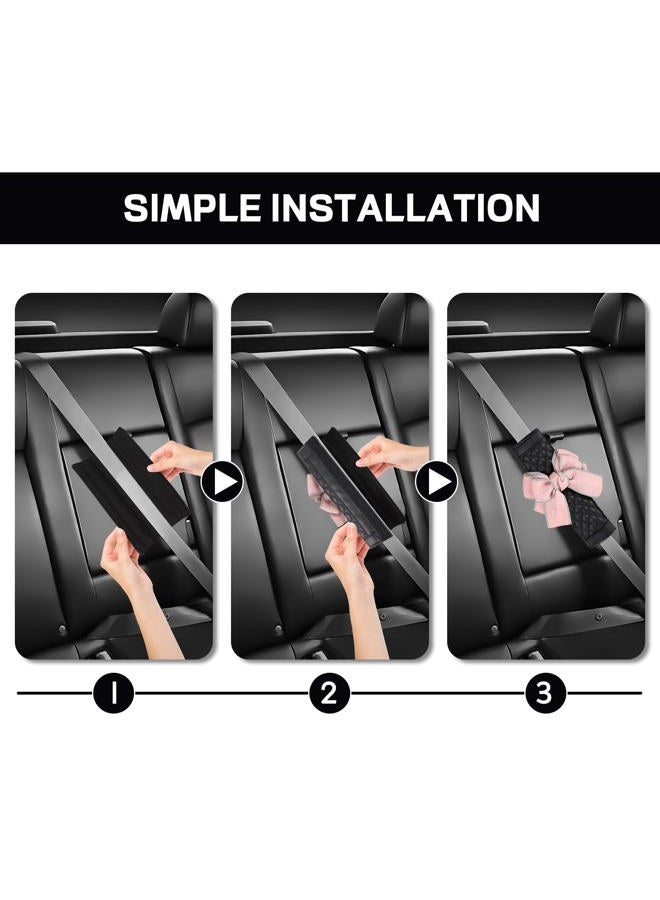 ongfuwu 2PCS Car Seat Belt Cover Pad, Cute Bow Leather Seatbelt Covers for Cars, Soft Auto Seat Belt Shoulder Strap Covers, Universal Seatbelt Protector Cushion for Shoulder & Neck (Pink, 2PCS) - Image 4