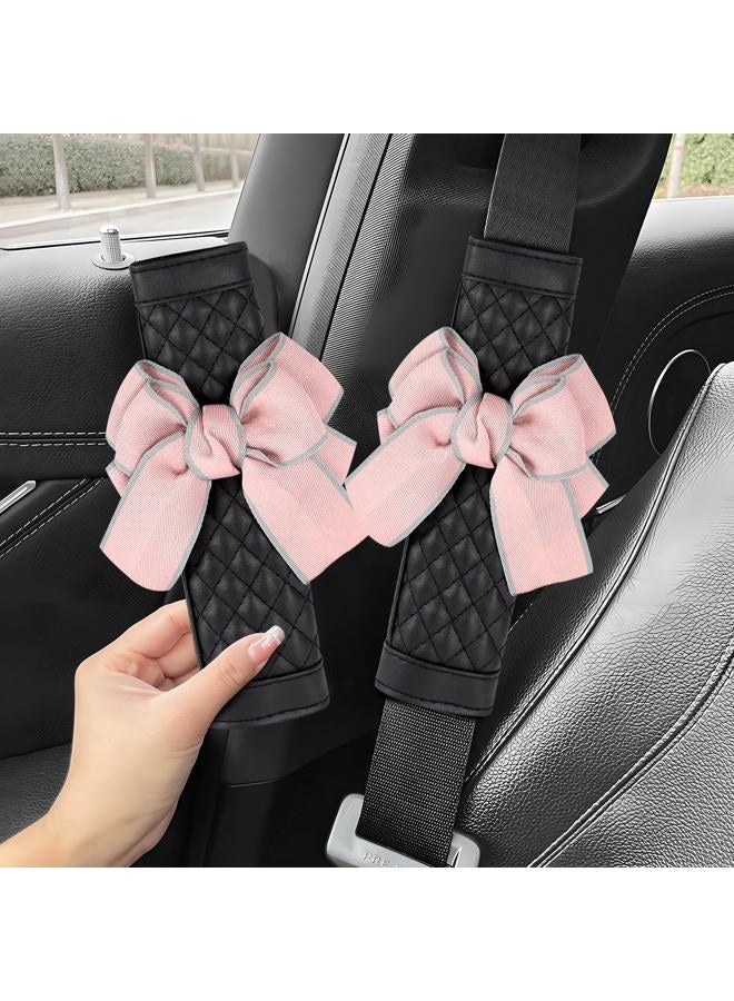 ongfuwu 2PCS Car Seat Belt Cover Pad, Cute Bow Leather Seatbelt Covers for Cars, Soft Auto Seat Belt Shoulder Strap Covers, Universal Seatbelt Protector Cushion for Shoulder & Neck (Pink, 2PCS) - Image 1