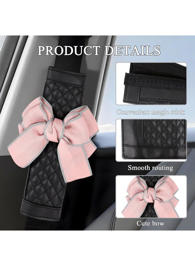 ongfuwu 2PCS Car Seat Belt Cover Pad, Cute Bow Leather Seatbelt Covers for Cars, Soft Auto Seat Belt Shoulder Strap Covers, Universal Seatbelt Protector Cushion for Shoulder & Neck (Pink, 2PCS) - Image 3