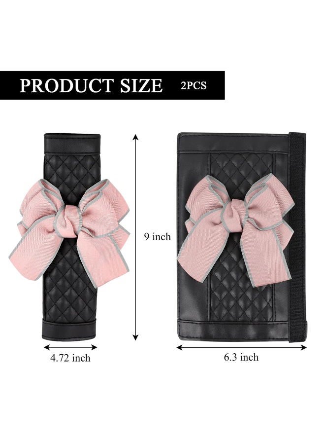 ongfuwu 2PCS Car Seat Belt Cover Pad, Cute Bow Leather Seatbelt Covers for Cars, Soft Auto Seat Belt Shoulder Strap Covers, Universal Seatbelt Protector Cushion for Shoulder & Neck (Pink, 2PCS) - Image 2
