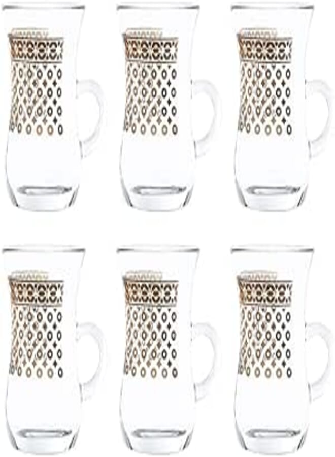 دملاج طقم شاي تركي فاخر من الزجاج المتين والمطبوع عليه شلالات من ديملاج، 6 قطع