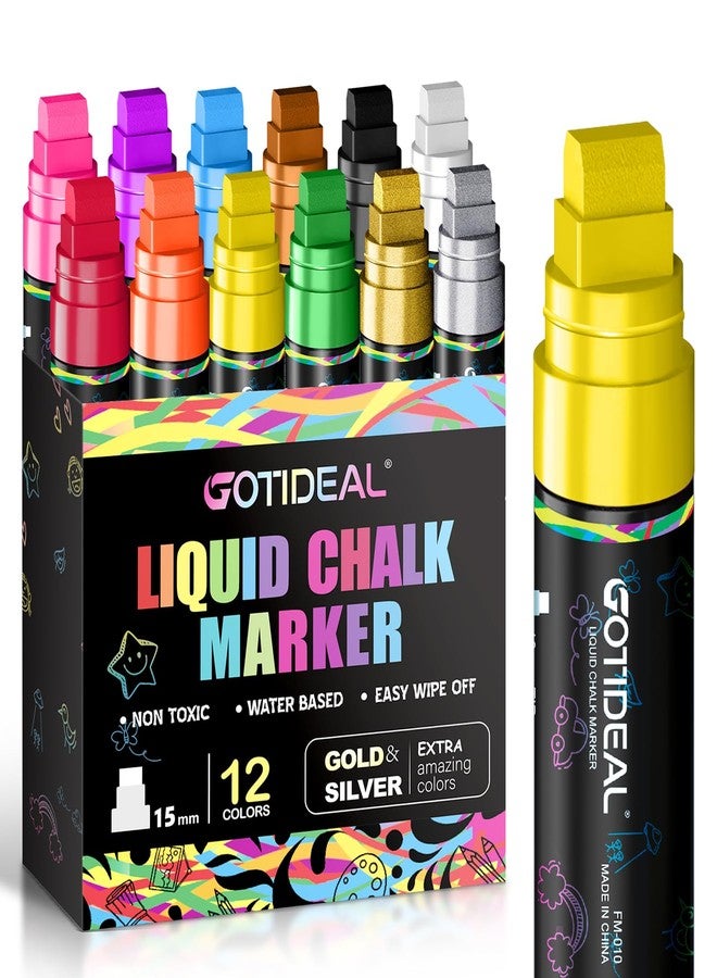 GOTIDEAL Window Markers, Jumbo Chalk Markers for Blackboard Erasable,Washable Car markers for Auto,Chalkboard,Glass,Mirrow,Calendar,Thick Tip12 Colors Car Paint Pens With Metallic Colors(15mm) - Image 1