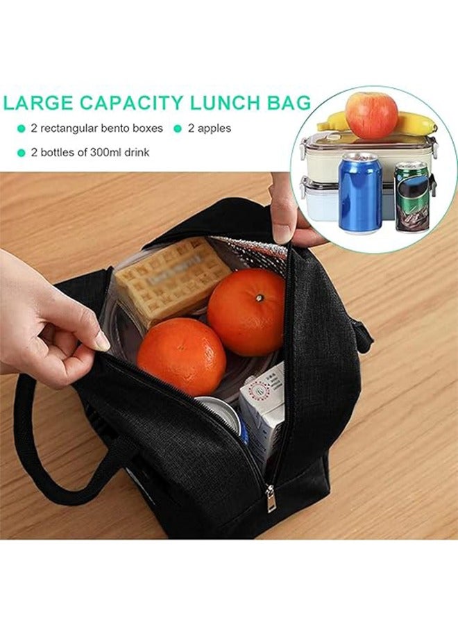 Lunch Box Bag Reusable Insulated Lunch Tote Bag Leakproof Thermal Cooler Sack Food Handbags Case for Work Office School Picnic Travel Black 23 x 21 x 13cm  - Image 2