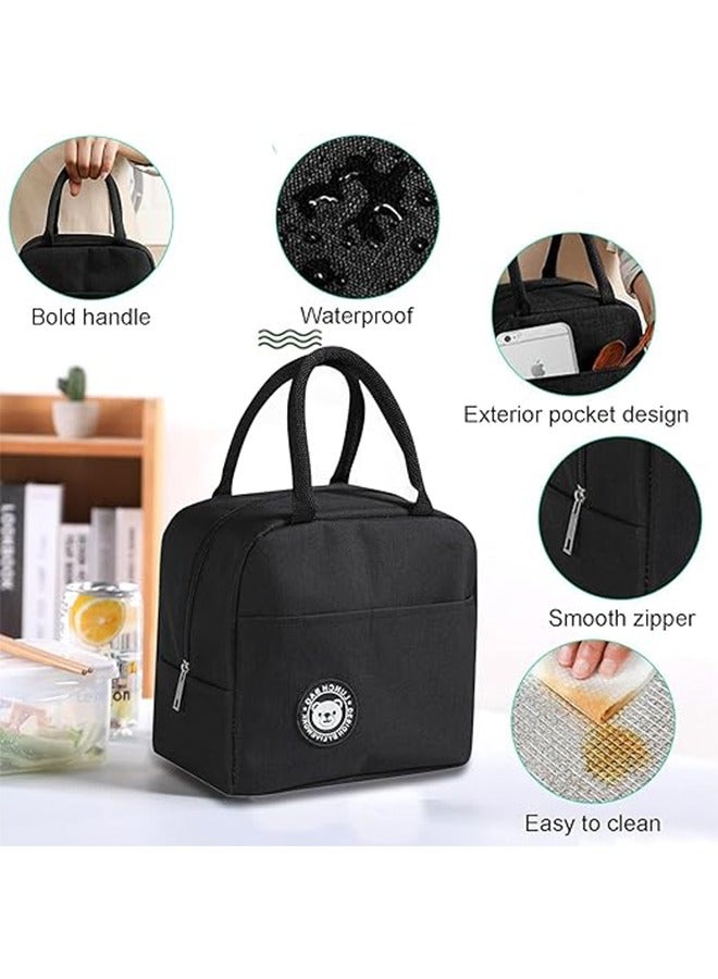 Lunch Box Bag Reusable Insulated Lunch Tote Bag Leakproof Thermal Cooler Sack Food Handbags Case for Work Office School Picnic Travel Black 23 x 21 x 13cm  - Image 3