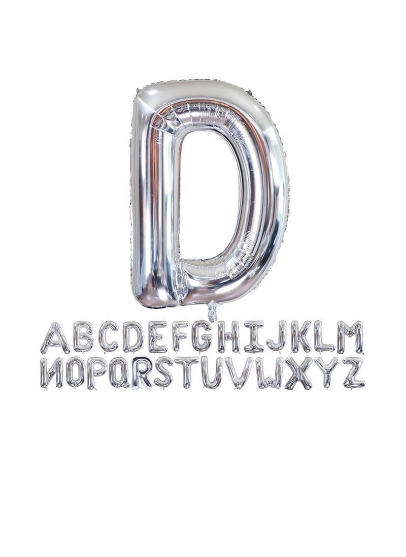 بارتي ويذ إيما الحروف الفضية من الألف إلى الياء بالونات 32 بوصة بالونات الأبجدية الكبيرة الفضة رقائق الهيليوم رسالة بالون لتزيين حفل زفاف الذكرى السنوية لحفل عيد ميلاد (فضي-D) - Image 1
