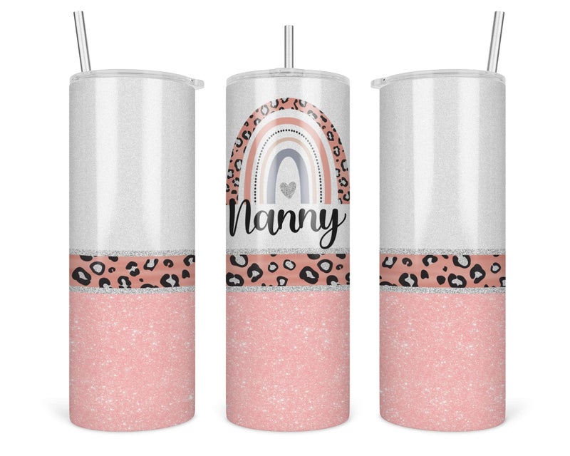 TunlaStore Leopard Nanny Tumbler  Nanny Rainbow Tumbler  Mothers Day Gifts Nanny  Leopard Rainbow Nanny Travel Cup  Tumbler With Straw And Lid  20 Oz  Insulated Stainless Steel White