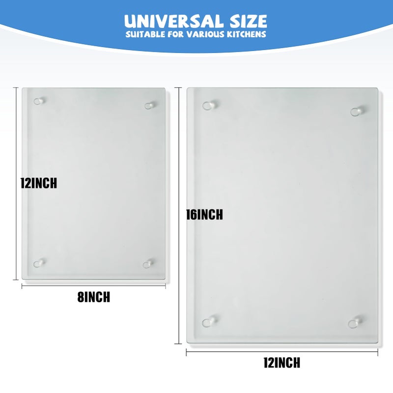 Mymonfif Tempered Glass Cutting Board for Kitchen, Clear Glass Board for Countertop, Heat Resistant, with Non-Slip Feet, 12x16" & 12x8" 2 Pcs Clear - Image 2
