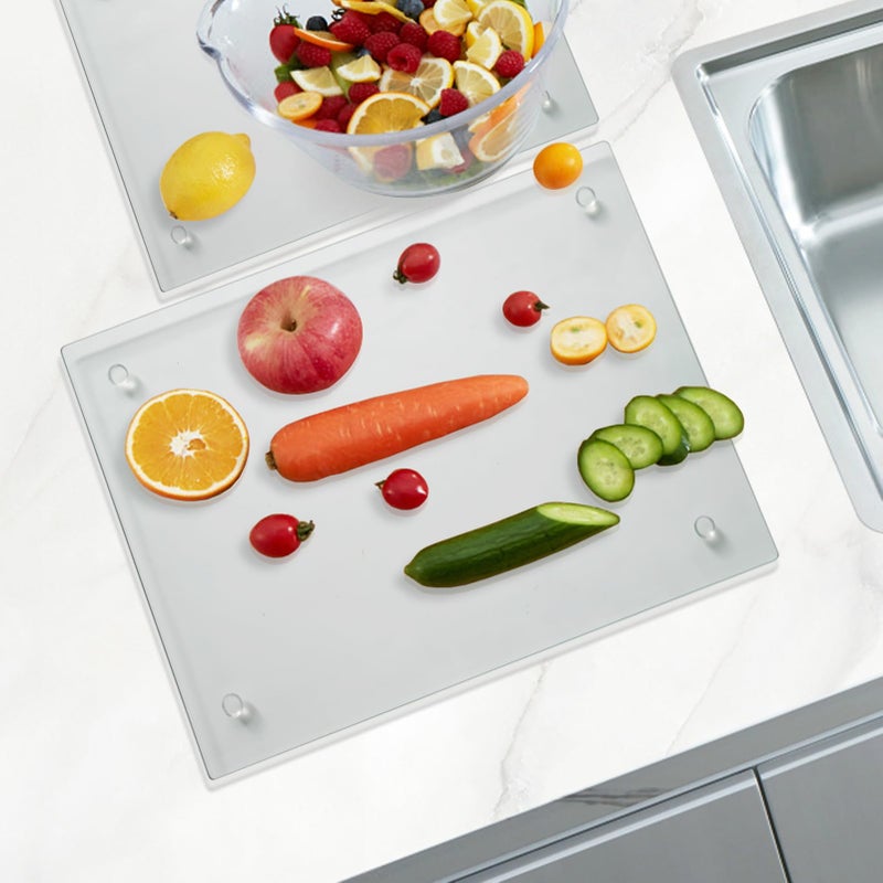 Mymonfif Tempered Glass Cutting Board for Kitchen, Clear Glass Board for Countertop, Heat Resistant, with Non-Slip Feet, 12x16" & 12x8" 2 Pcs Clear - Image 5