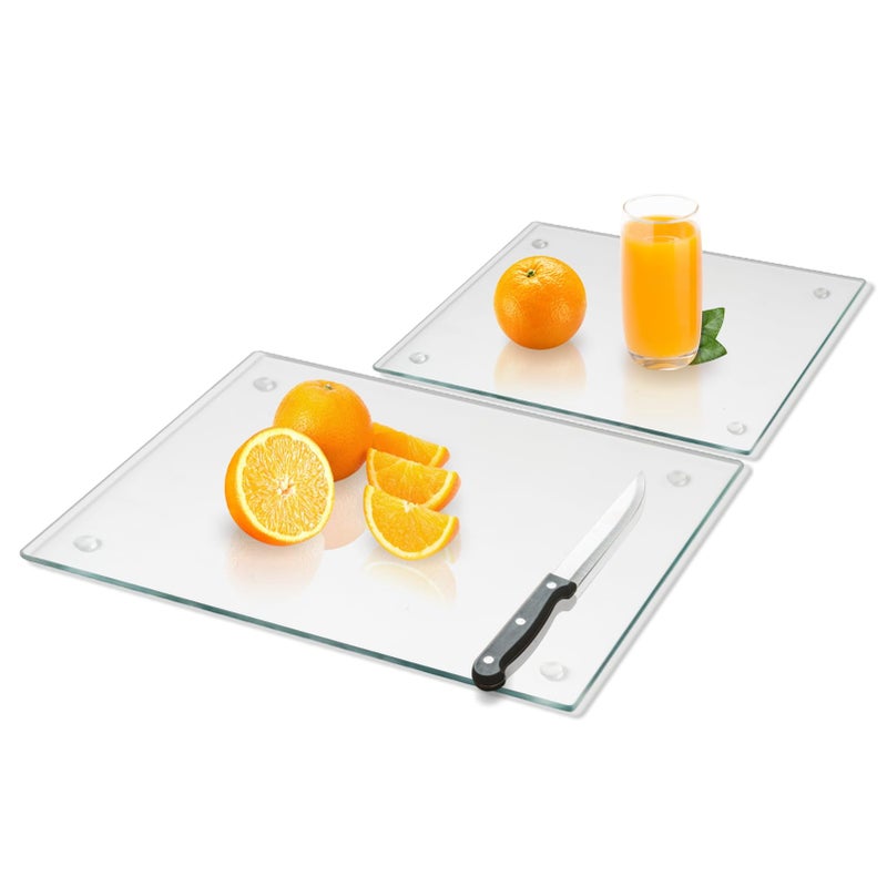 Mymonfif Tempered Glass Cutting Board for Kitchen, Clear Glass Board for Countertop, Heat Resistant, with Non-Slip Feet, 12x16" & 12x8" 2 Pcs Clear - Image 1