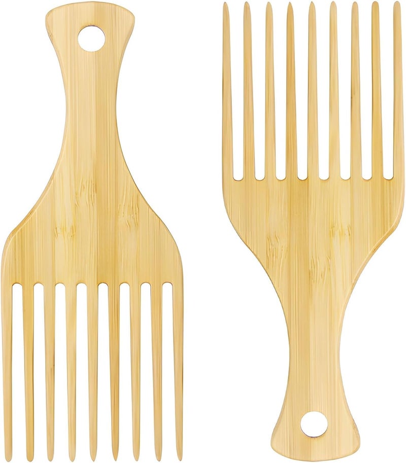2-Piece Bamboo Comb Set for Afro Hair,Natural Anti-Static Picks for Curly Wavy Thick Long Hair, Ideal for Men and Women, Eco-Friendly Afro Pick - Image 1