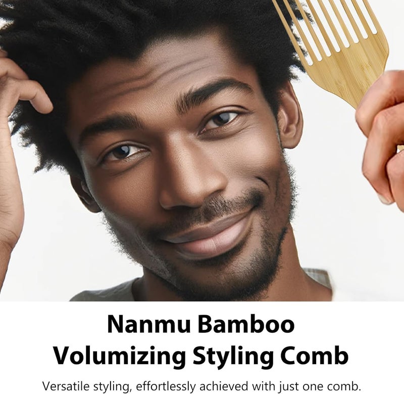 2-Piece Bamboo Comb Set for Afro Hair,Natural Anti-Static Picks for Curly Wavy Thick Long Hair, Ideal for Men and Women, Eco-Friendly Afro Pick - Image 2
