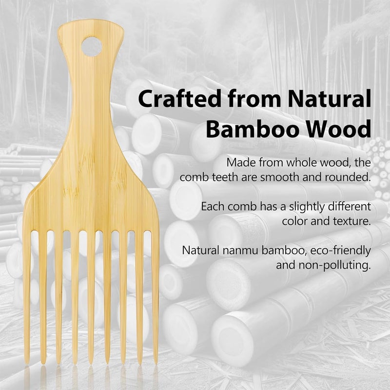 2-Piece Bamboo Comb Set for Afro Hair,Natural Anti-Static Picks for Curly Wavy Thick Long Hair, Ideal for Men and Women, Eco-Friendly Afro Pick - Image 5