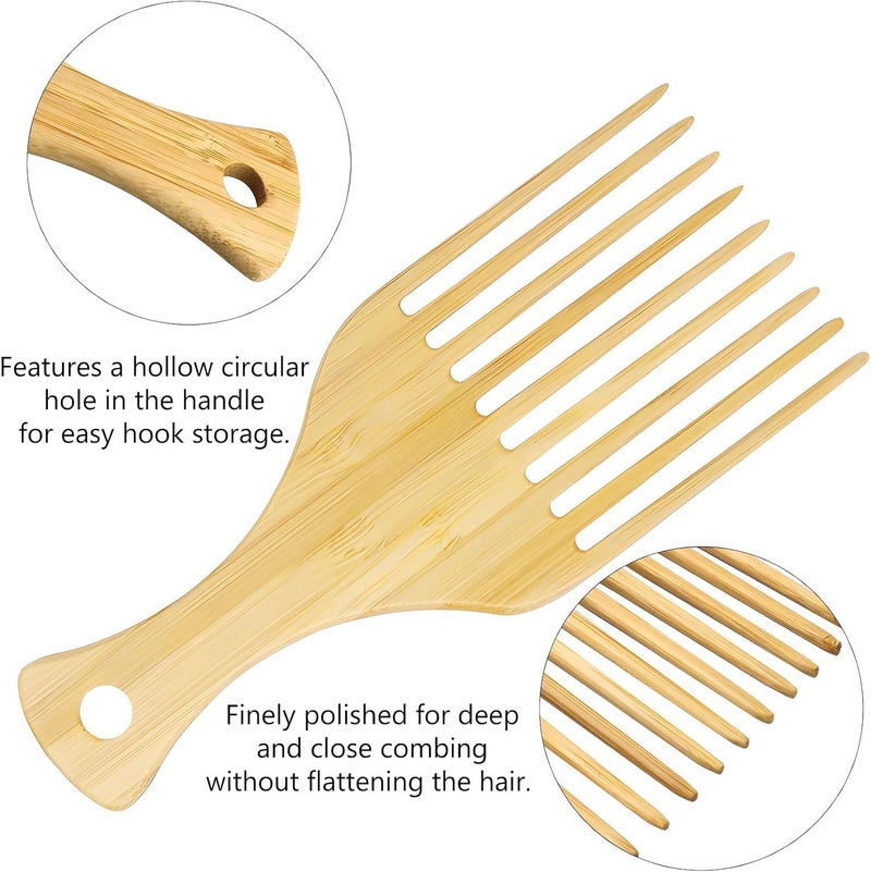 2-Piece Bamboo Comb Set for Afro Hair,Natural Anti-Static Picks for Curly Wavy Thick Long Hair, Ideal for Men and Women, Eco-Friendly Afro Pick - Image 4