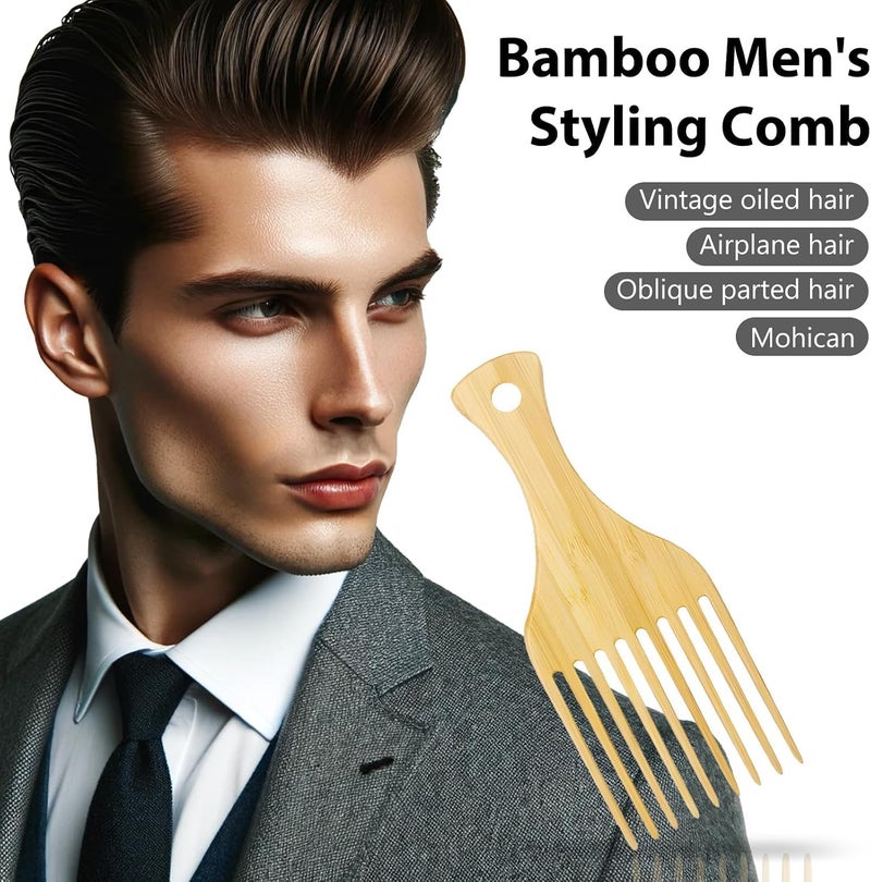 2-Piece Bamboo Comb Set for Afro Hair,Natural Anti-Static Picks for Curly Wavy Thick Long Hair, Ideal for Men and Women, Eco-Friendly Afro Pick - Image 3
