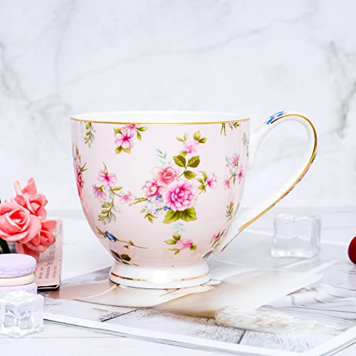 YUESITE 16oz Bone China Coffee Mugs for Women Mugs Flora Coffee Tea Cups Novetly Coffee Cups Gift for Women Mom Friends - Image 4