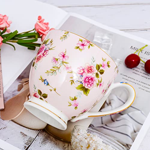 YUESITE 16oz Bone China Coffee Mugs for Women Mugs Flora Coffee Tea Cups Novetly Coffee Cups Gift for Women Mom Friends - Image 3