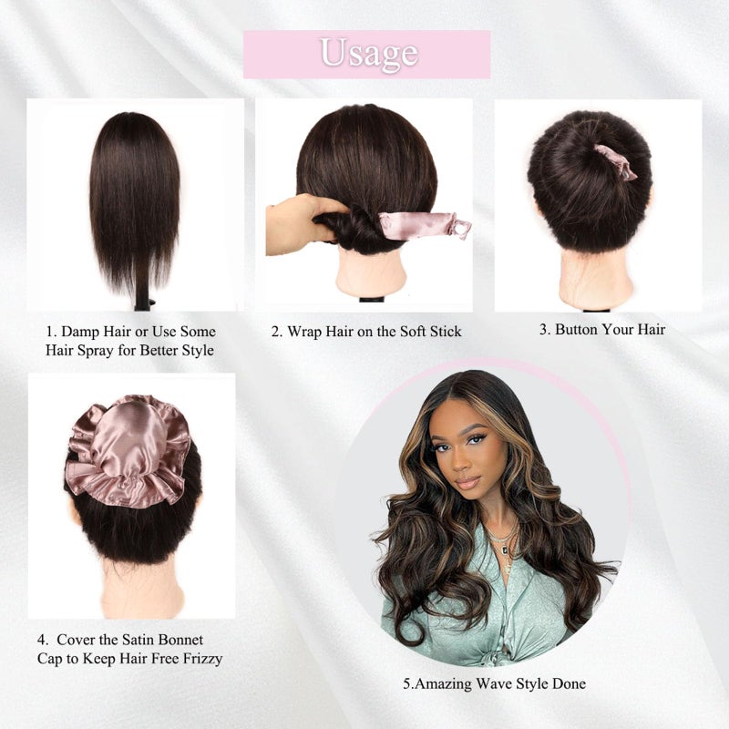 Clione 3 Sets Satin Heatless Curling Set Overnight Curls Blowout Rods Soft Hair Curlers to Sleep in Bun Bons Heatless Curls with Bonnet Cap No Heat Headband Silk Roller Wrapper Brown - Image 5
