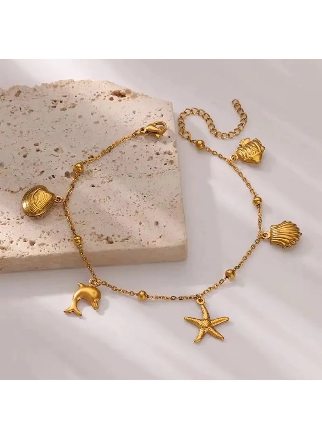 Ucanbe Dolphin Starfish Shell Pendant Ocean Series Anklet – Stainless Steel Beach Ankle Chain - Image 4