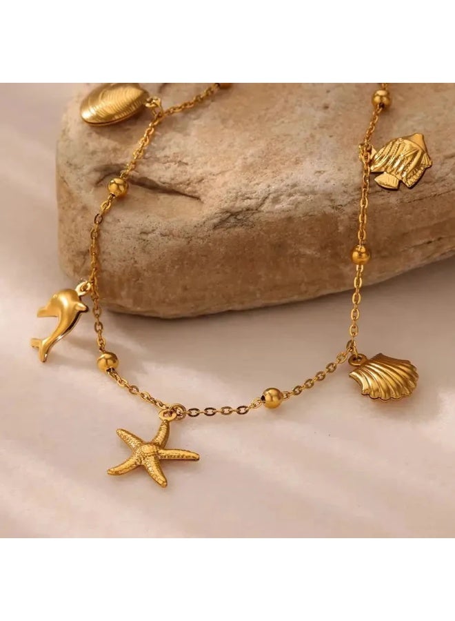 Ucanbe Dolphin Starfish Shell Pendant Ocean Series Anklet – Stainless Steel Beach Ankle Chain - Image 3