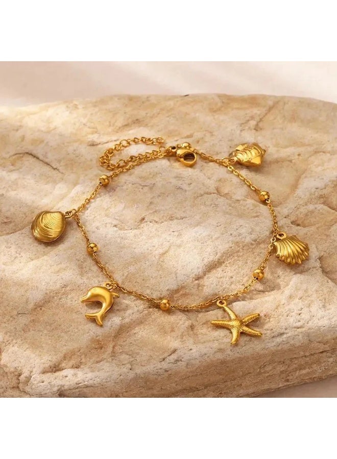Ucanbe Dolphin Starfish Shell Pendant Ocean Series Anklet – Stainless Steel Beach Ankle Chain - Image 2