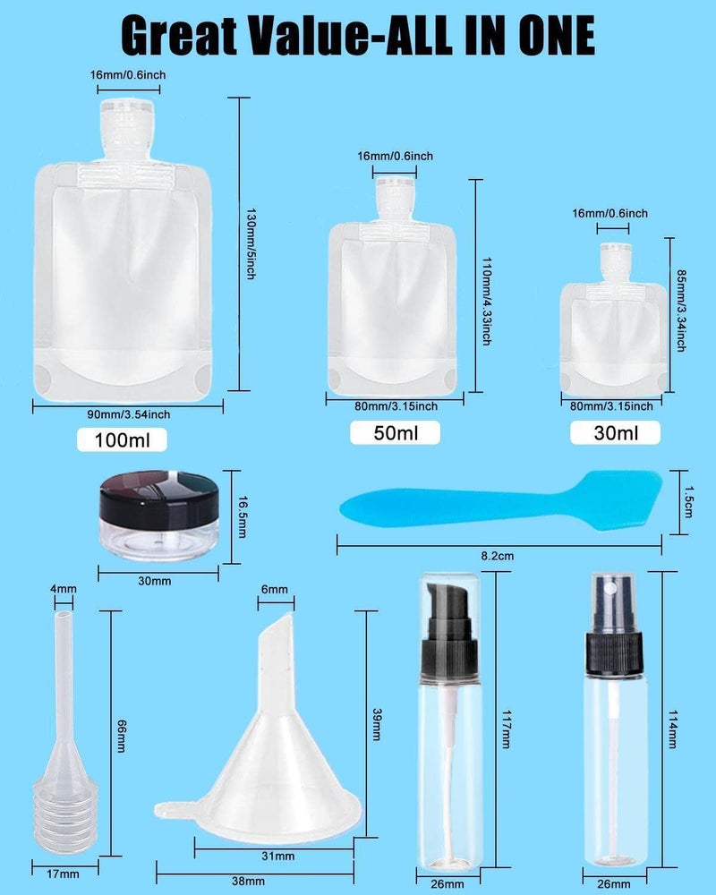 SEQUHITKU 17 Pack Travel Pouches for Toiletries,TSA Approved,Portable Containers,Stand Up Pouch,Refillable Travel Accessories for Shampoo Conditioner Lotion Soap Liquids (A-17pcs) - Image 2