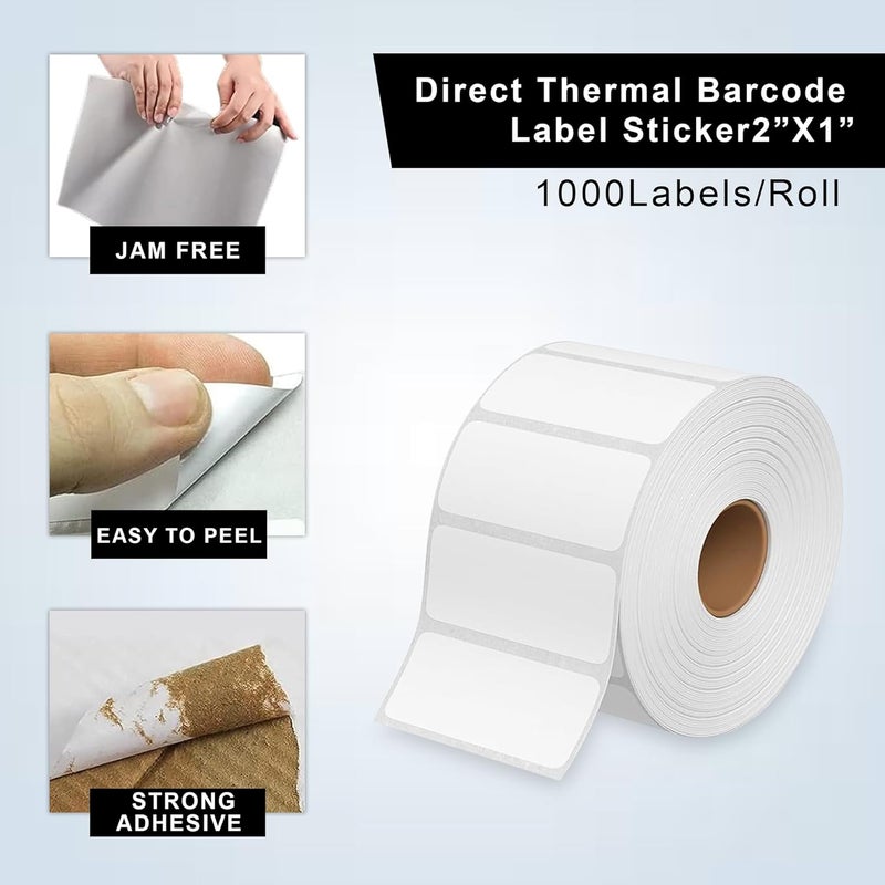 GLUN® ® 50x25 Direct Thermal Barcode Label Sticker - 2 x 1 inch - 50mm x 25mm - 1000 Labels Per Roll - White Self Adhesive Sticker for Printing Barcoding (1 Roll per Pack (1000 Labels)) - Image 2