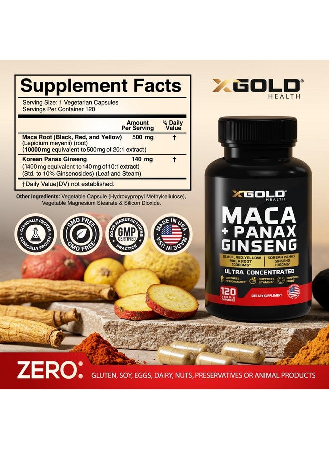 X Gold Health Maca Root Capsules 10,000mg + Korean Panax Ginseng 1,400mg - 20x Concentrated Extract Black + Red + Yellow Maca Root, 10x Concentrated Extract Panax Ginseng Capsules - Ultra Potent & Highly Purified - Image 2