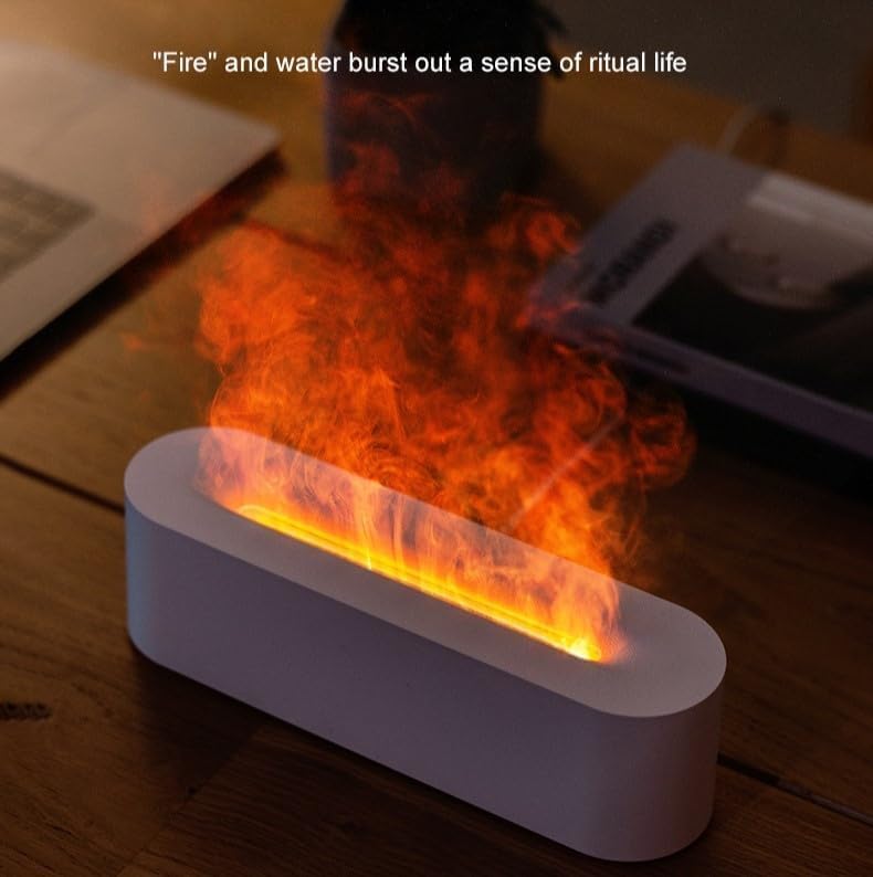 موزع لهب مدفأة العلاج بالروائح، زيوت عطرية، مرطب بركاني، معطر جو منزلي، مرذاذ هوائي، مبخر فوق صوتي (أبيض) - Image 2