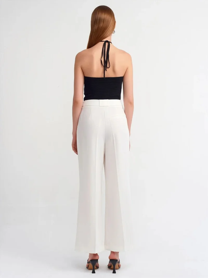 ديلفين Dilvin Women's High-Waist Wide-Leg Crepe Trousers
