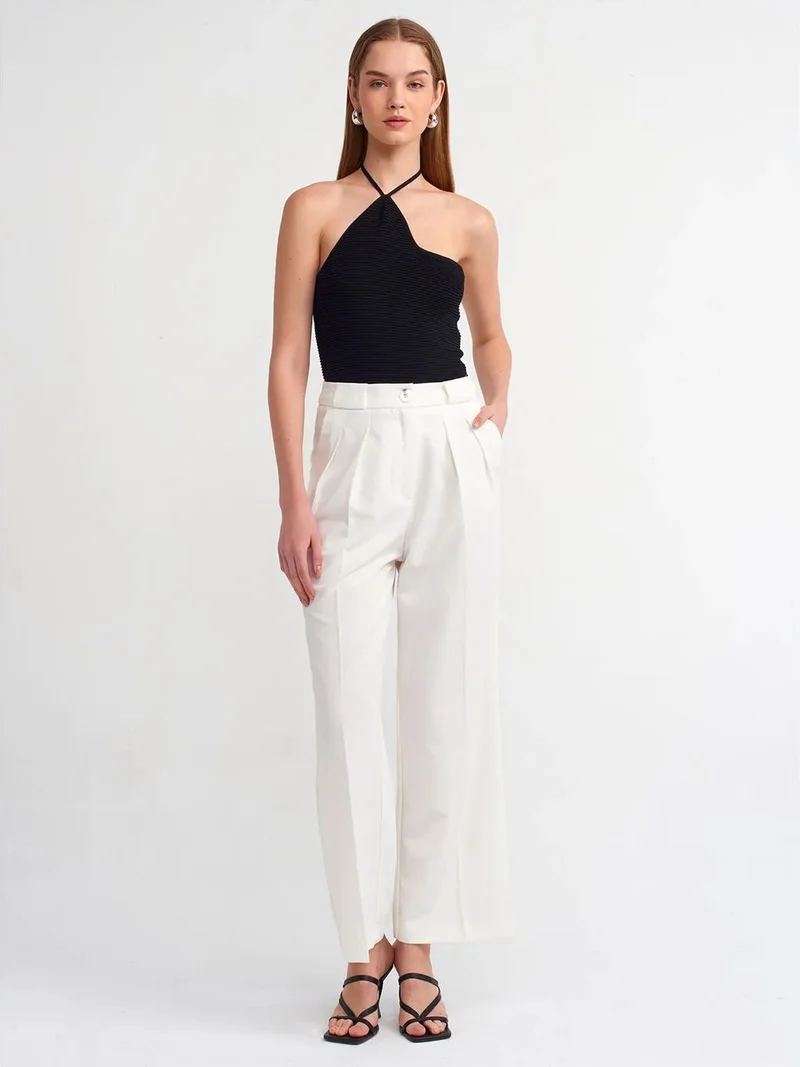 ديلفين Dilvin Women's High-Waist Wide-Leg Crepe Trousers