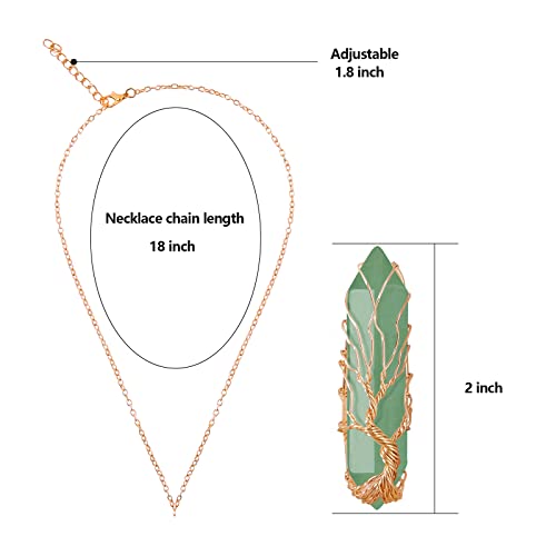 VIBILIA Healing Crystal Necklace Tree of Life Wire Wrapped Natural Green Aventurine Stone Point Pendant Necklace Hexagonal Reiki Spiritual Quartz Gemstone Jewelry for Women Men - Image 2