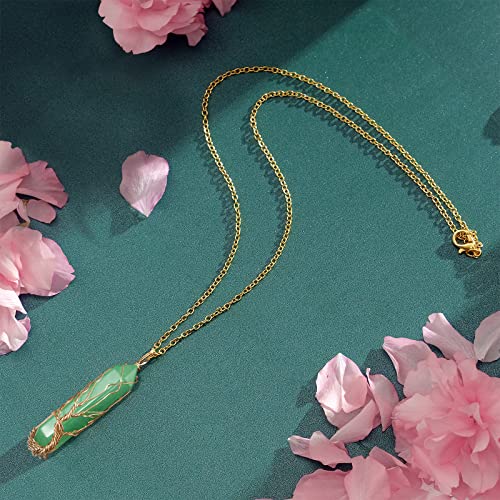 VIBILIA Healing Crystal Necklace Tree of Life Wire Wrapped Natural Green Aventurine Stone Point Pendant Necklace Hexagonal Reiki Spiritual Quartz Gemstone Jewelry for Women Men - Image 3
