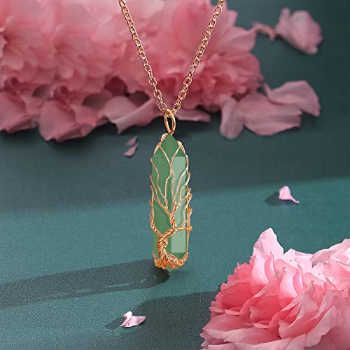 VIBILIA Healing Crystal Necklace Tree of Life Wire Wrapped Natural Green Aventurine Stone Point Pendant Necklace Hexagonal Reiki Spiritual Quartz Gemstone Jewelry for Women Men - Image 4