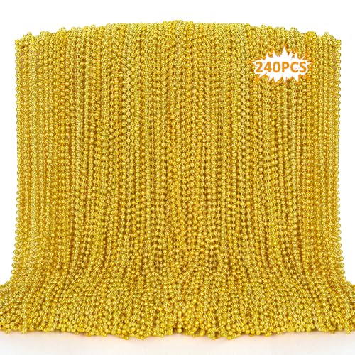 EOBOH 240PCS Mardi Gras Beads 33 Gold Bead Necklaces Stuff Mardi Gras Christmas Necklace Costume Festival Parade Throw Accessories for Wedding Birthday Pirate Party School Activities Supplies - Image 1