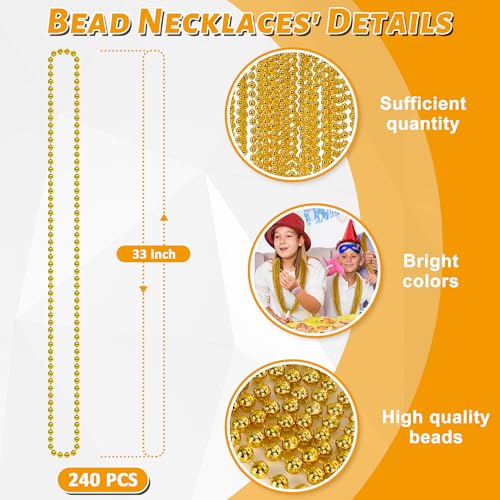 EOBOH 240PCS Mardi Gras Beads 33 Gold Bead Necklaces Stuff Mardi Gras Christmas Necklace Costume Festival Parade Throw Accessories for Wedding Birthday Pirate Party School Activities Supplies - Image 5