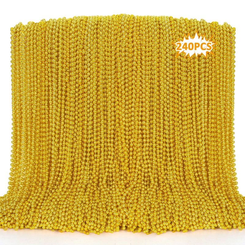 EOBOH 240PCS Mardi Gras Beads 33 Gold Bead Necklaces Stuff Mardi Gras Christmas Necklace Costume Festival Parade Throw Accessories for Wedding Birthday Pirate Party School Activities Supplies - Image 3