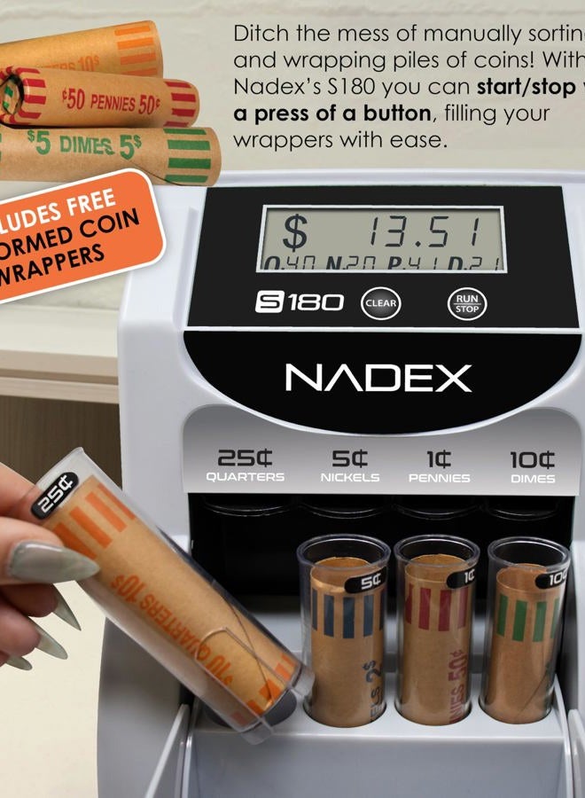 Nadex S180 Digital Coin Sorter and Counter – Displays Total and Denomination Values, Black - Image 5