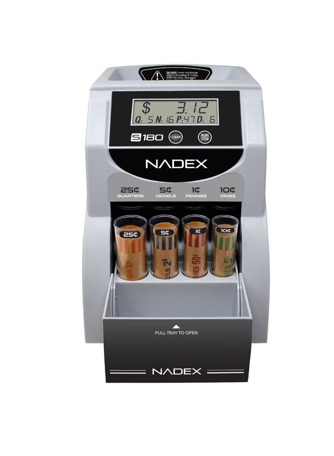 Nadex S180 Digital Coin Sorter and Counter – Displays Total and Denomination Values, Black - Image 1