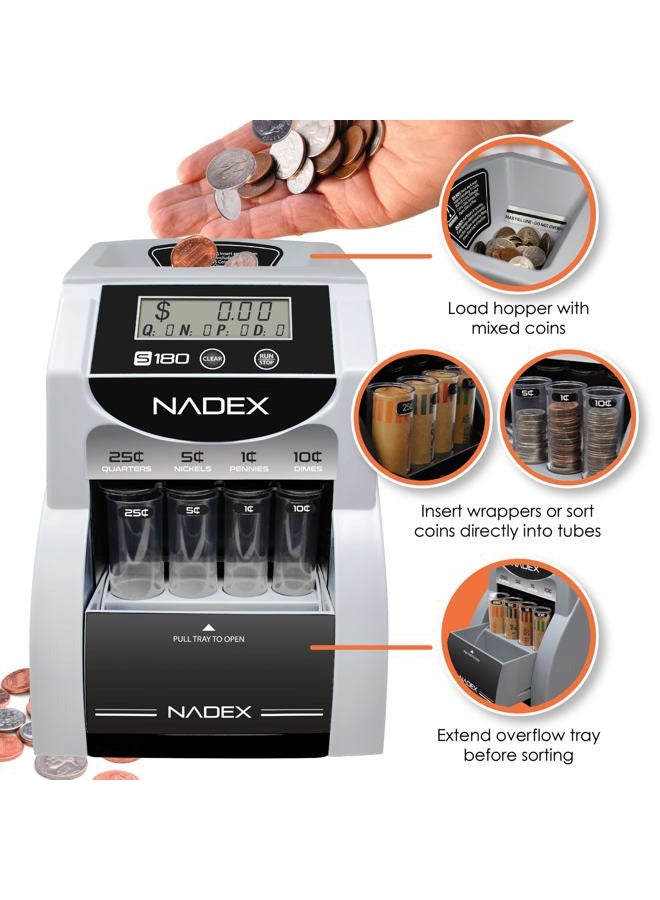Nadex S180 Digital Coin Sorter and Counter – Displays Total and Denomination Values, Black - Image 3