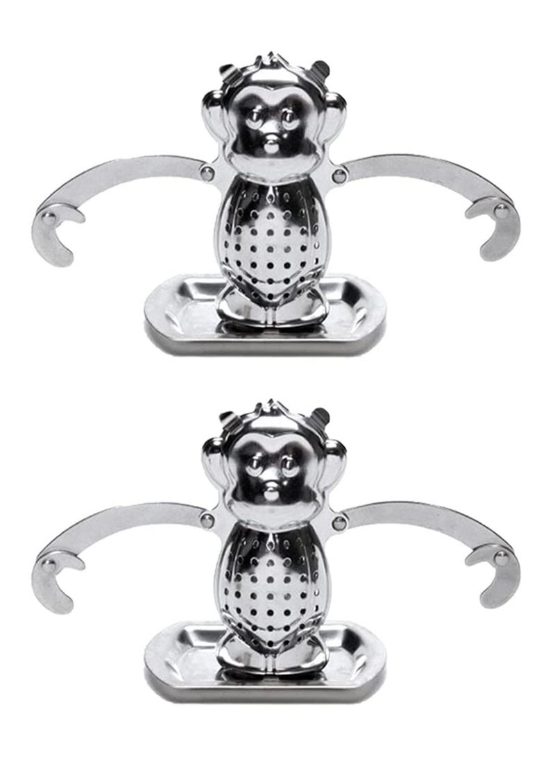 Y&D Stainless Steel Tea Strainer, Monkey Infuser, Food Grade Mesh Filter, Infuser for Home Kitchen Office Herbal Spice Ball Strainer Brew Loose Leaf Tea, Spices and Seasonings 2 Sets - Image 1